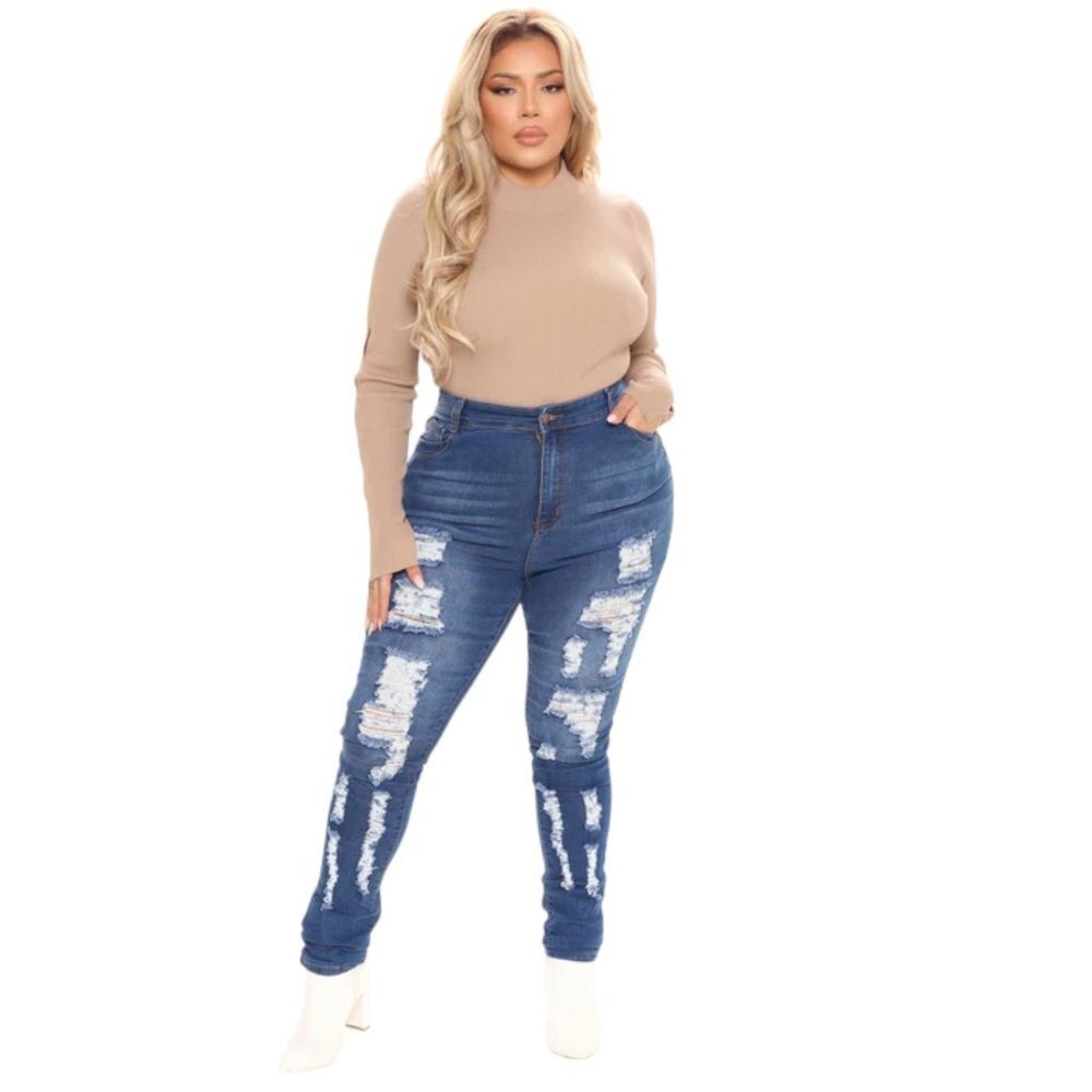 NWT Fashion Nova Tall Nanette High Rise Jeans - Medium Blue - Size 15